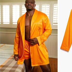 SAVAGE X FENTY SMOKING JACKET robe pajamas orange silk